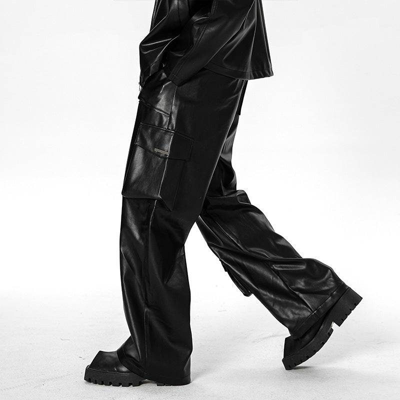 Pantalon en cuir PU pour homme, coupe ample, coupe droite, style rétro américain, décontracté - Droxev