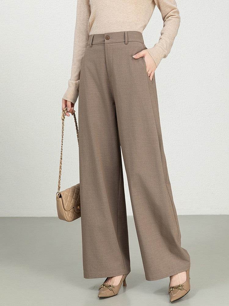 Costume taille haute en coton et lin, pantalon droit à jambes larges - Droxev