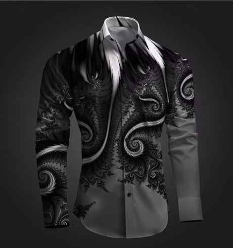 Chemise Imprimée à Manches Longues Homme – Style Cardigan Slim