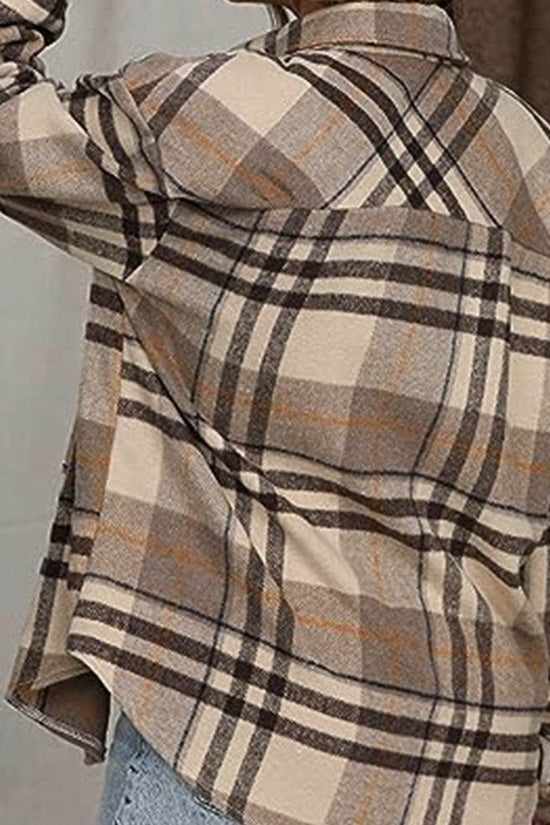Veste décontractée à carreaux et manches longues pour femme, chemise ample d'hiver - Droxev