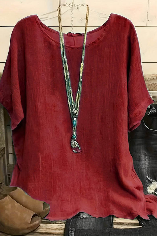 Chemises décontractées à manches 3/4 et col rond pour femmes, couleur unie, hauts amples d'été, streetwear - Droxev