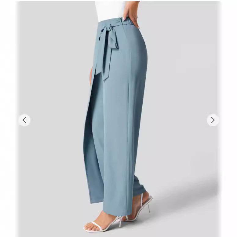 Pantalon large taille haute pour femme avec fermeture éclair invisible sur le côté - Droxev