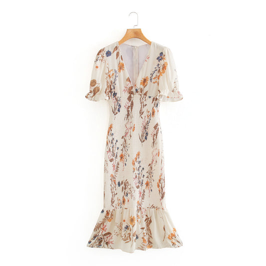 Stretch pleated slim-fit dress long dress