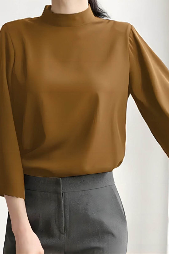 Chemise décontractée à col montant et manches bouffantes - Droxev