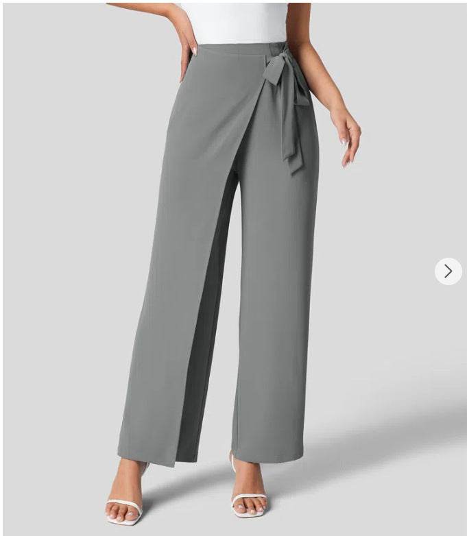 Pantalon large taille haute pour femme avec fermeture éclair invisible sur le côté - Droxev