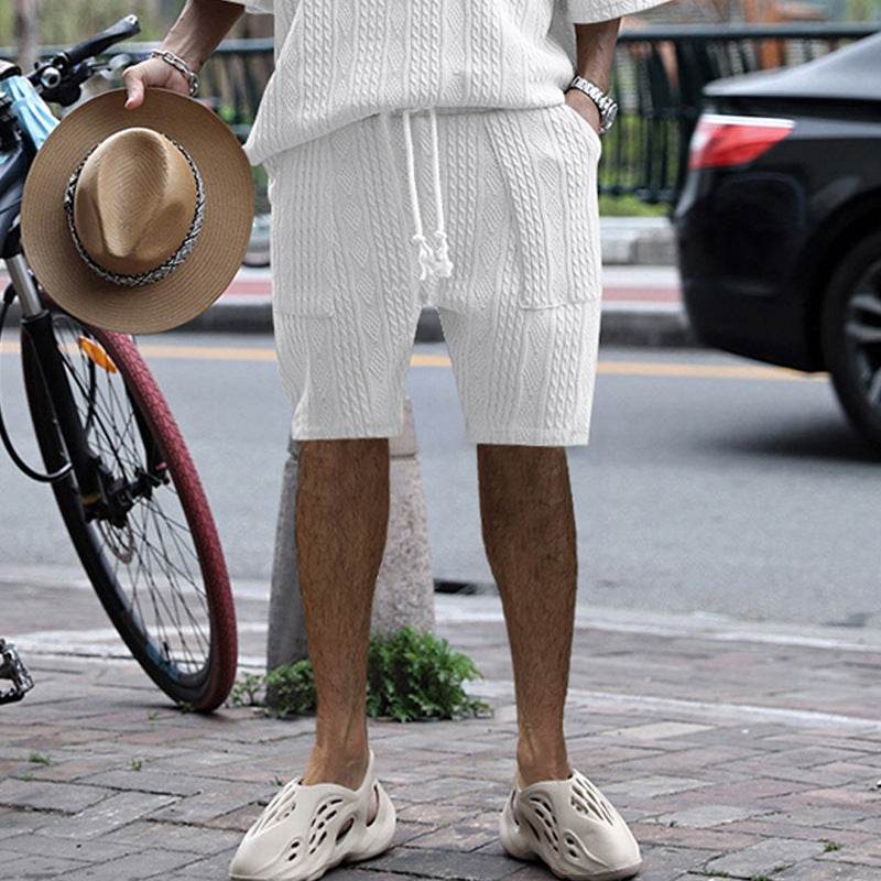 Short jacquard décontracté multi-poches pour le sport, droit et large, style printemps-été - Droxev