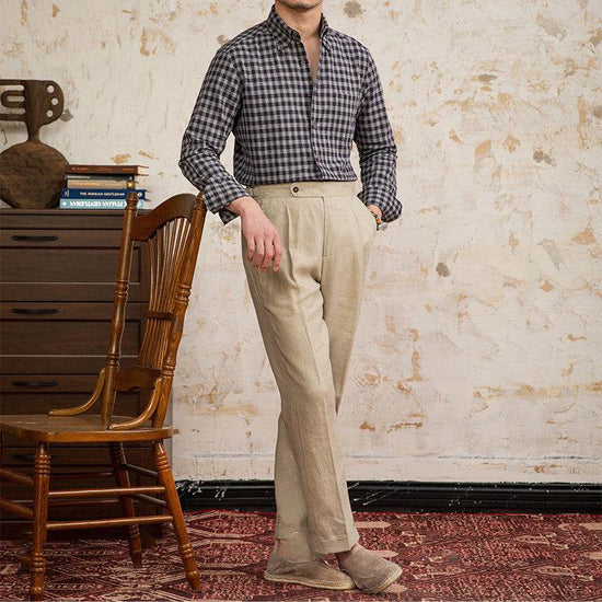 Chemise Vintage à Carreaux en Coton et Lin à Manches Longues pour Homme - Droxev