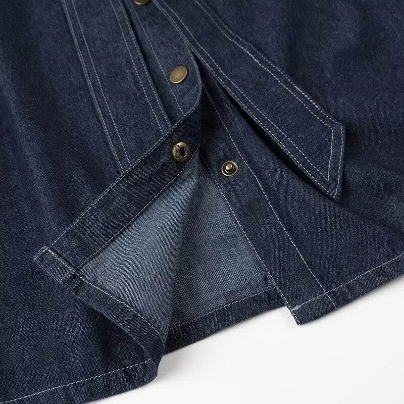 Chemise en jean décontractée à lacets et nœud bleu foncé - Droxev