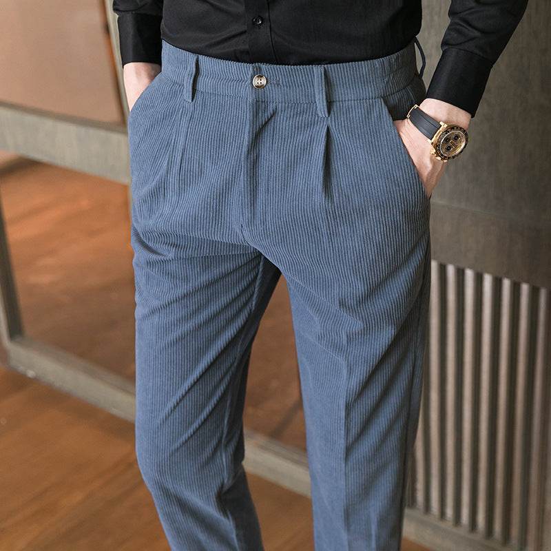 Pantalon décontracté pour homme en velours côtelé coupe slim - Droxev