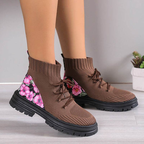 Chaussures en maille respirantes et élastiques pour femmes, bottines montantes pour l'automne et l'hiver - Droxev