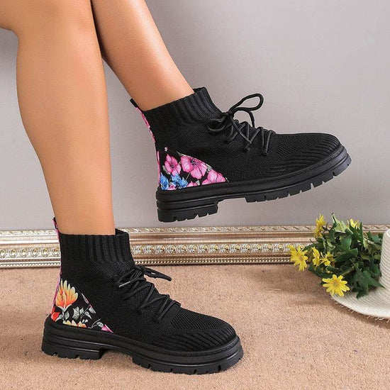 Chaussures en maille respirantes et élastiques pour femmes, bottines montantes pour l'automne et l'hiver - Droxev