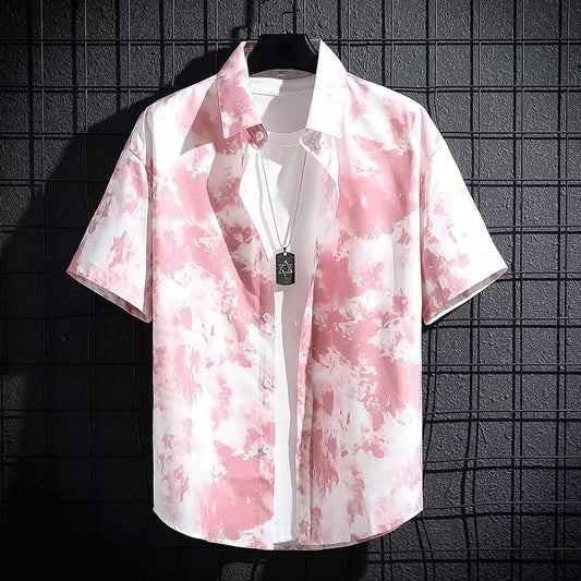 Chemise d'été respirante en soie glacée imprimée haut de gamme pour homme
