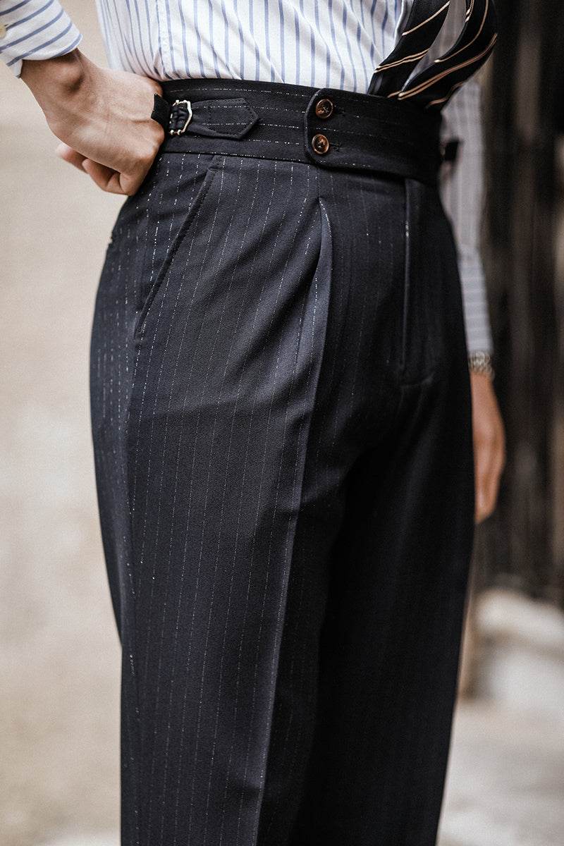 Pantalon décontracté taille haute à rayures droites pour homme, sans repassage - Droxev