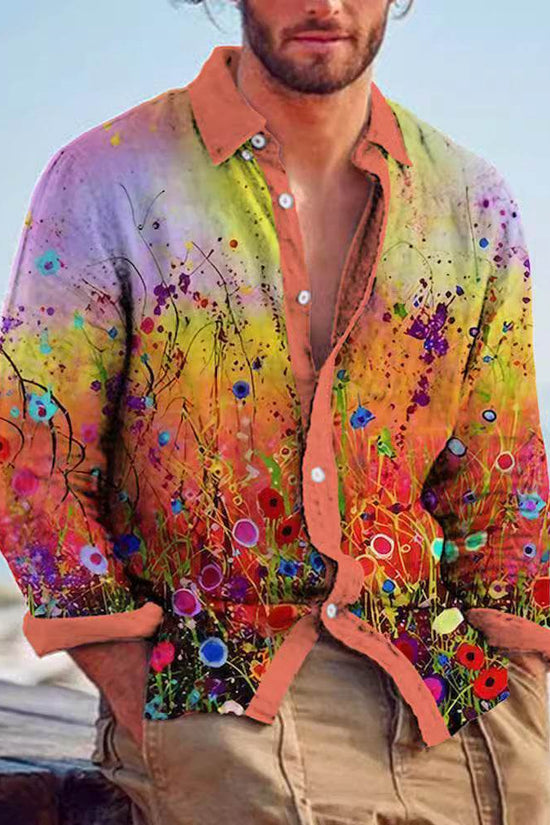 Chemise homme imprimée en lin et bambou de couleur assortie - Droxev