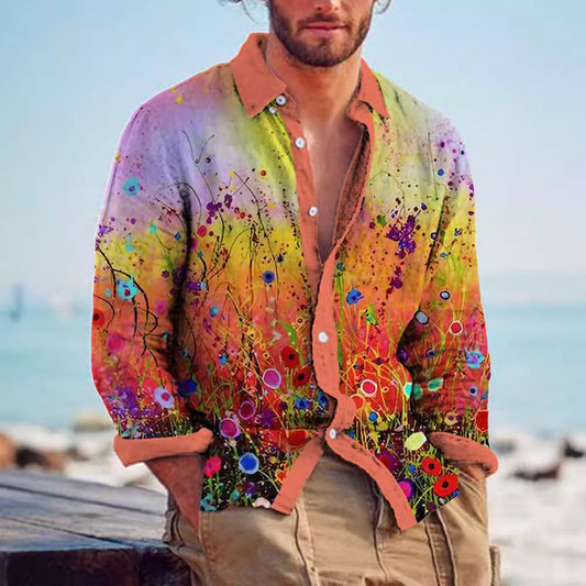 Chemise homme imprimée en lin et bambou de couleur assortie