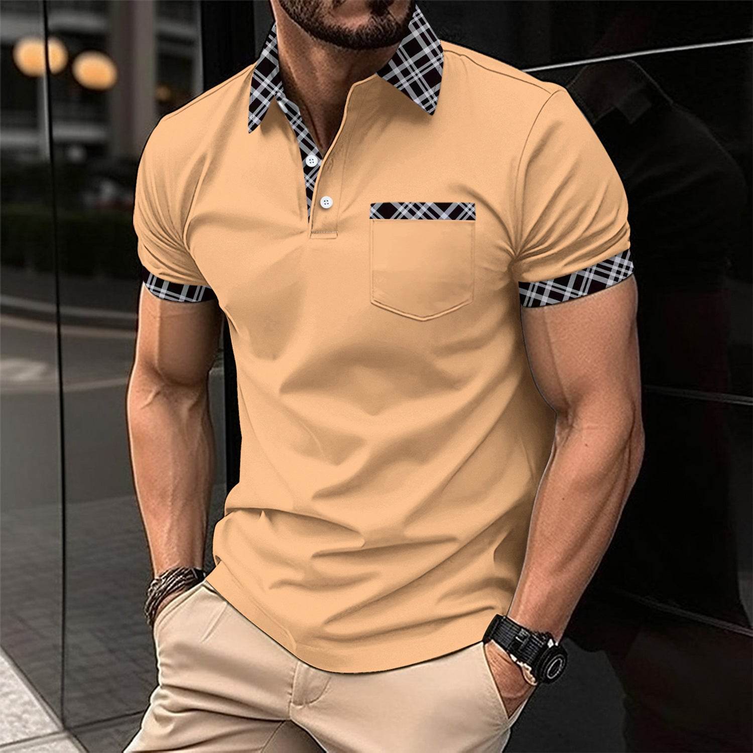 Polos de sport à manches courtes à carreaux assortis aux couleurs européennes et américaines - Droxev
