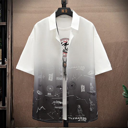 Chemise d'été en soie glacée fine, t-shirt à col ample, type d'engraissement, homme gros