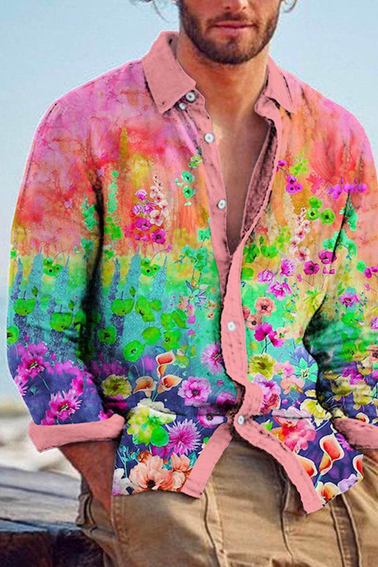Chemise homme imprimée en lin et bambou de couleur assortie - Droxev
