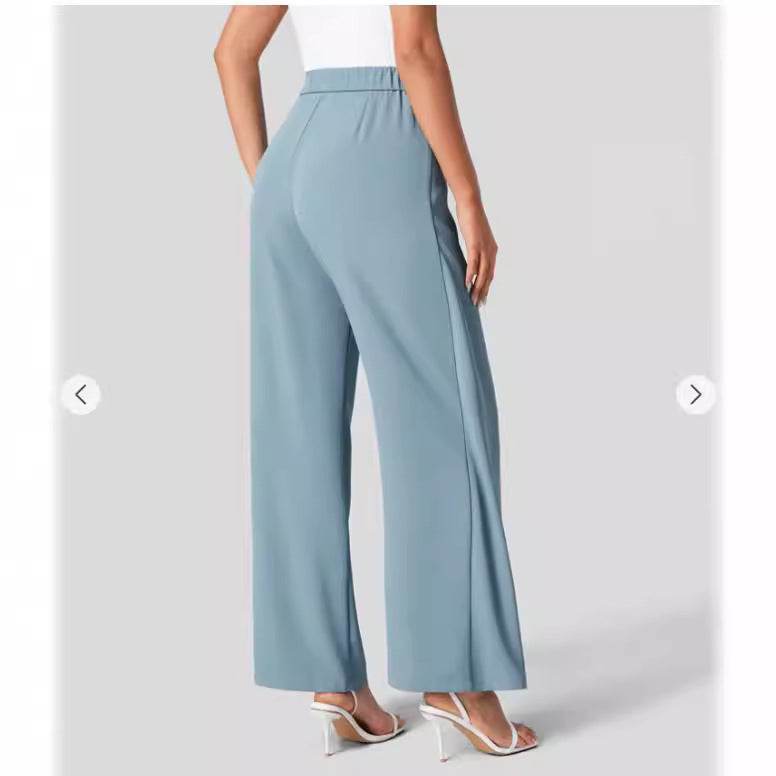 Pantalon large taille haute pour femme avec fermeture éclair invisible sur le côté - Droxev