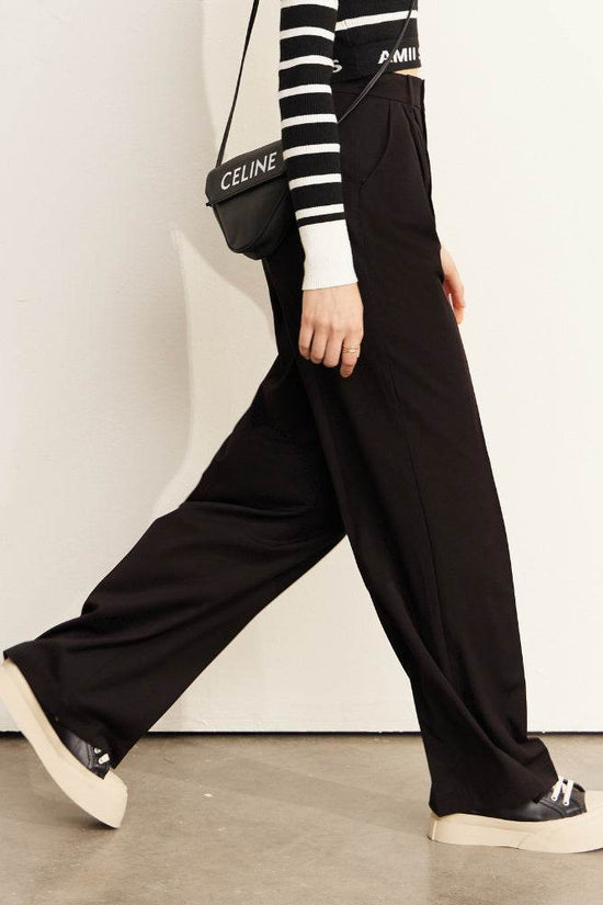 Pantalon de costume taille haute, pantalon décontracté drapé à jambes larges - Droxev