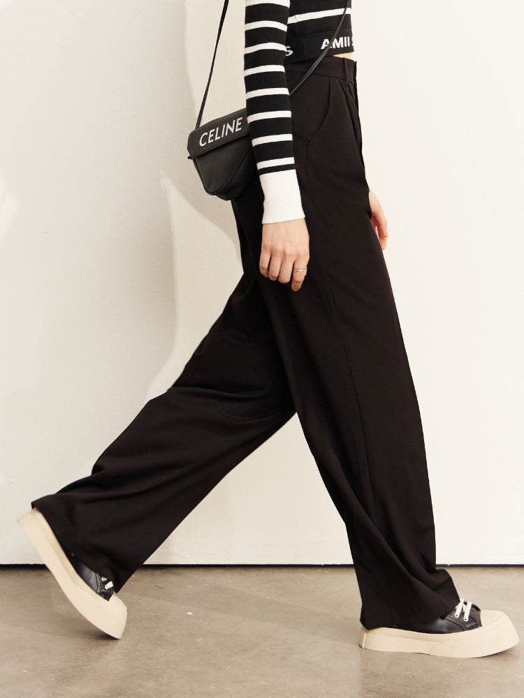 Pantalon de costume taille haute, pantalon décontracté drapé à jambes larges - Droxev