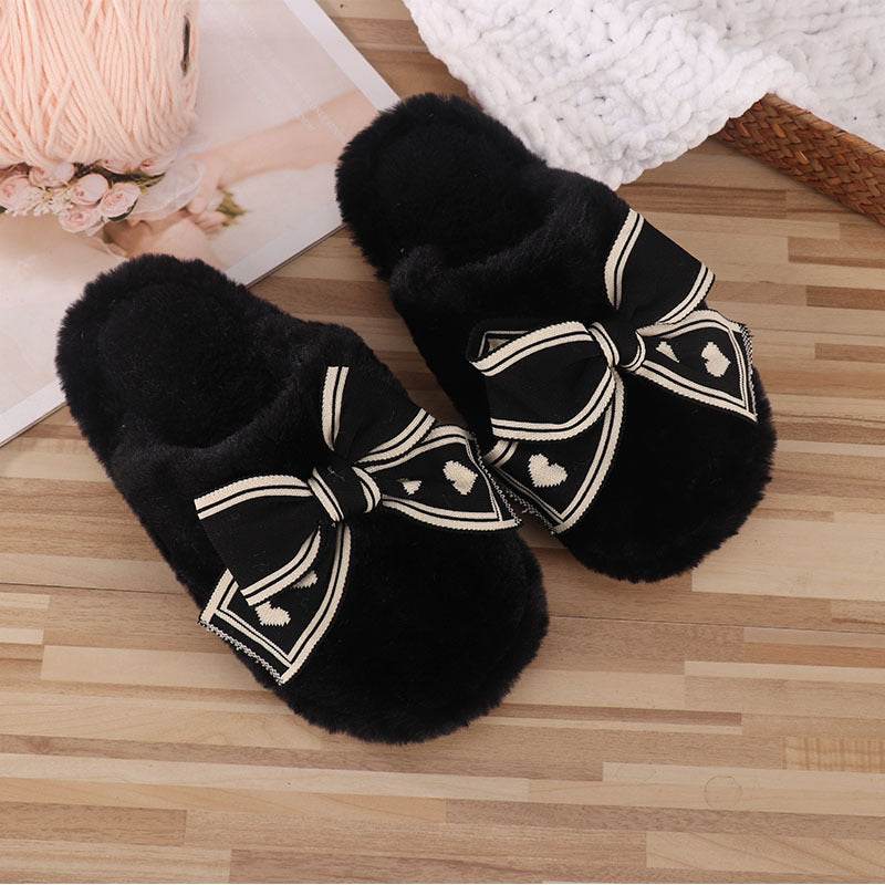 Pantoufles à nœud pour femmes, chaussures de maison chaudes et antidérapantes - Droxev