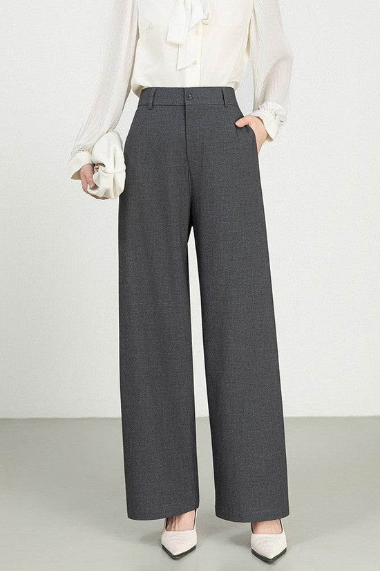 Costume taille haute en coton et lin, pantalon droit à jambes larges - Droxev