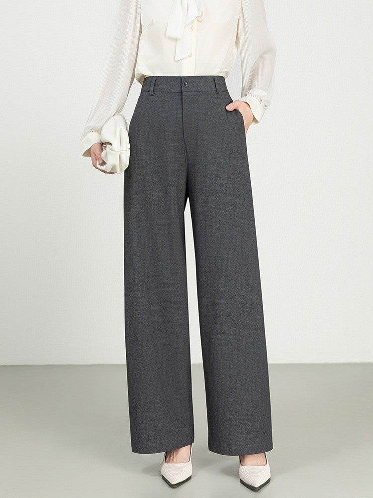 Costume taille haute en coton et lin, pantalon droit à jambes larges - Droxev