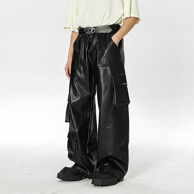 Pantalon en cuir PU pour homme, coupe ample, coupe droite, style rétro américain, décontracté - Droxev