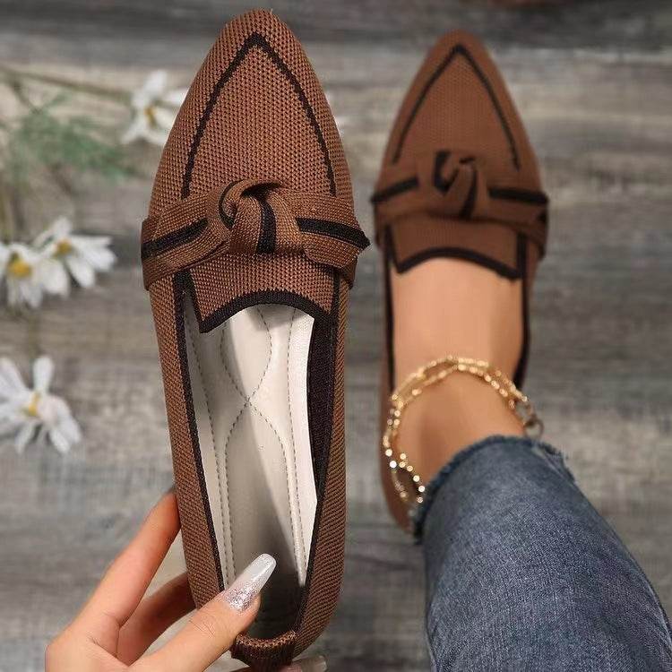 Chaussures plates tendance à bout pointu et nœud pour femmes, tissées et respirantes, idéales pour l'été - Droxev
