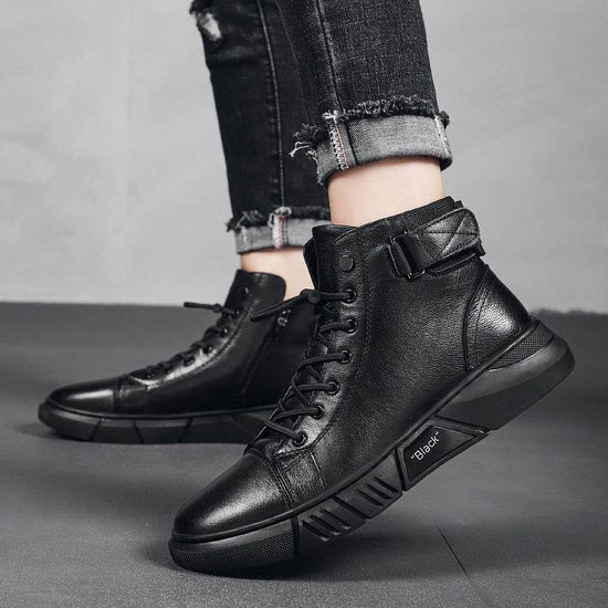 Bottes Martin décontractées en cuir et peluche pour homme - Droxev