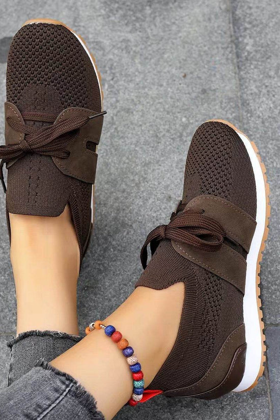 Nouvelles chaussures plates à lacets en maille pour femmes, chaussures de marche compensées respirantes et décontractées - Droxev
