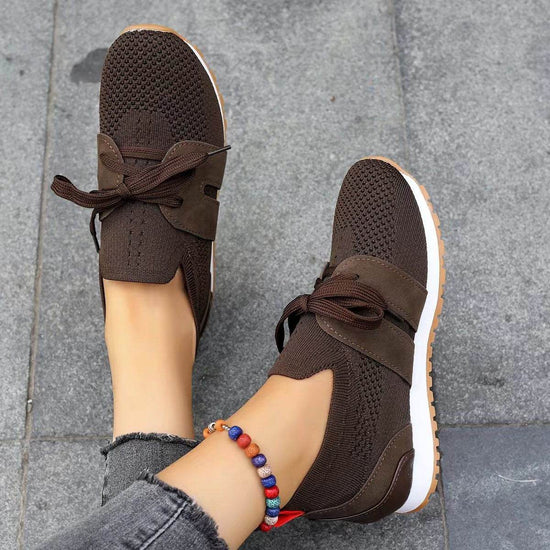 Nouvelles chaussures plates à lacets en maille pour femmes, chaussures de marche compensées respirantes et décontractées - Droxev