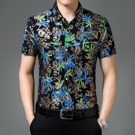 Chemise d'été imprimée à manches courtes pour homme d'âge moyen, en soie glacée extensible, pour loisirs - Droxev