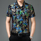 Chemise d'été imprimée à manches courtes pour homme d'âge moyen, en soie glacée extensible, pour loisirs