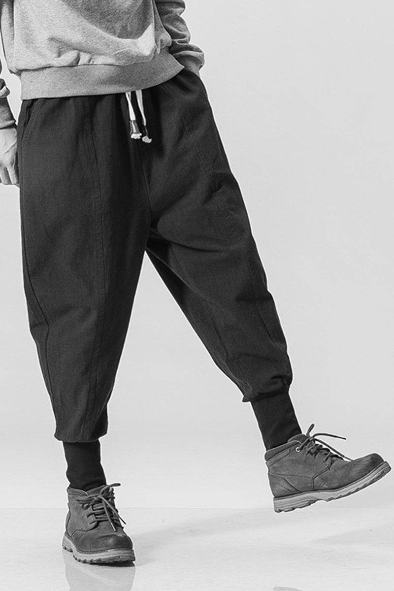 Pantalon sarouel en coton et lin pour homme, style hip-hop - Droxev