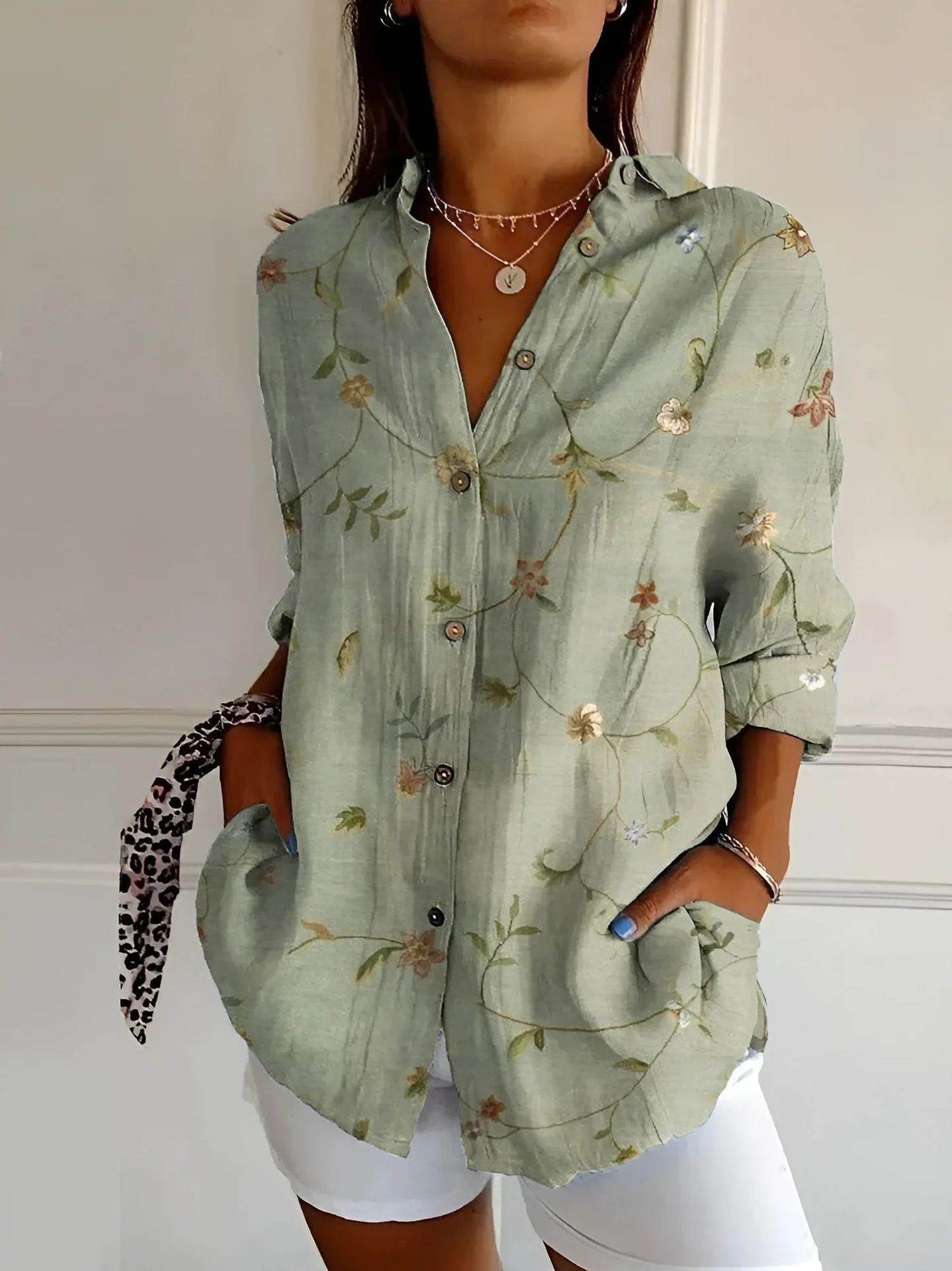 Chemise à manches longues pour femme, tendance estivale, imprimé 3D à motif floral - Droxev