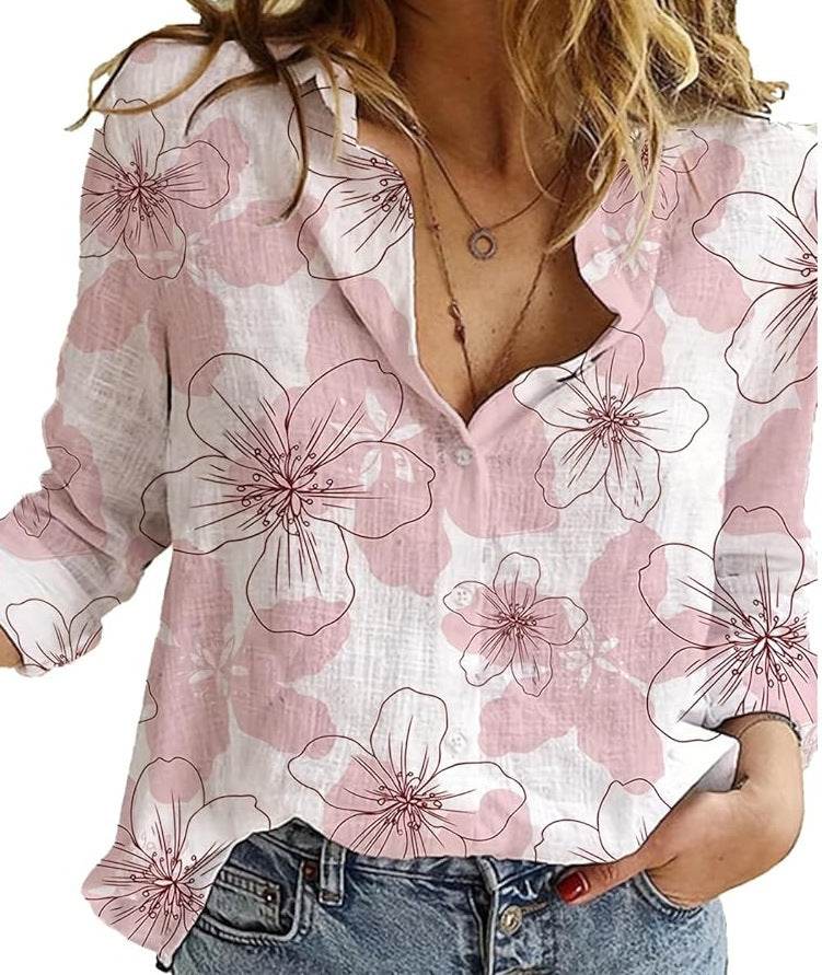Chemise ample à manches longues en lin pour femme - Droxev