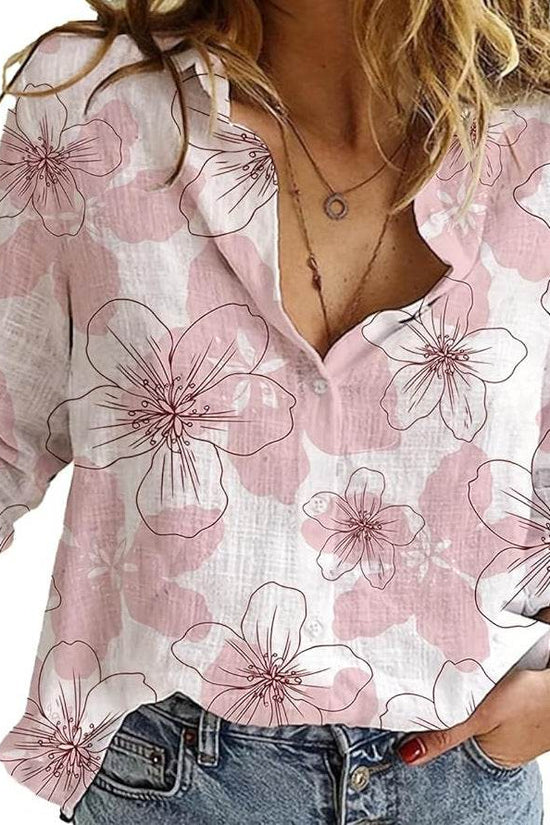 Chemise ample à manches longues en lin pour femme - Droxev