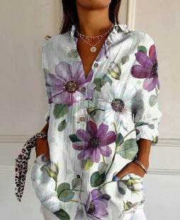 Chemise à manches longues pour femme, tendance estivale, imprimé 3D à motif floral - Droxev