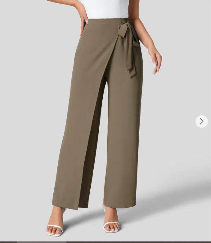 Pantalon large taille haute pour femme avec fermeture éclair invisible sur le côté - Droxev