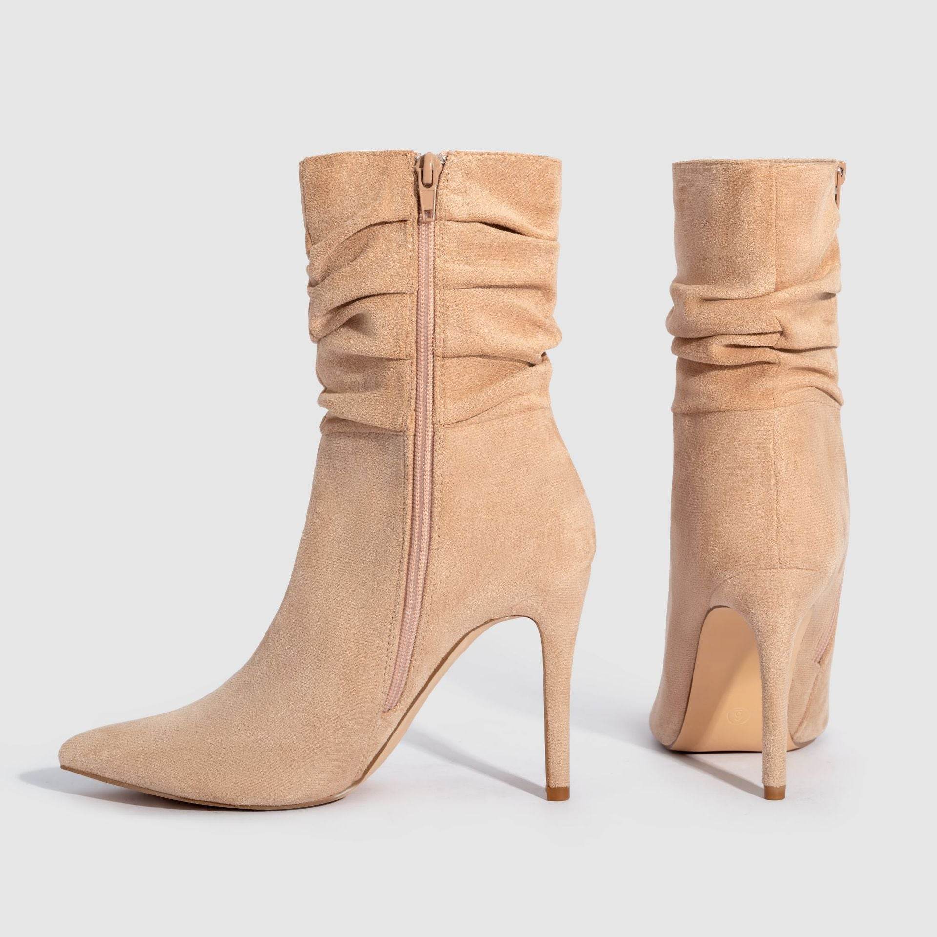 Bottes pointues à talons hauts en daim pour femmes - Droxev