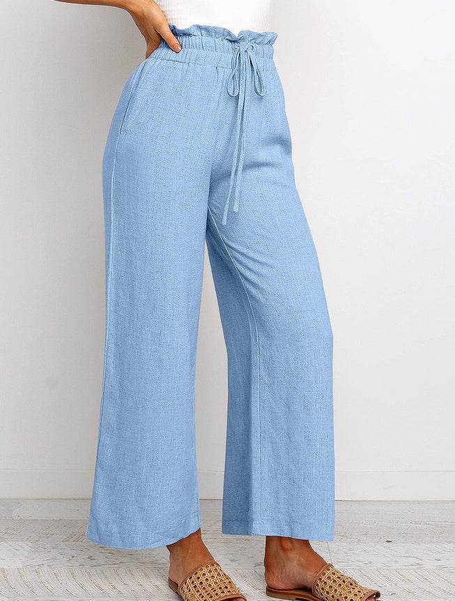 Pantalon large Pantalon court de couleur unie - Droxev