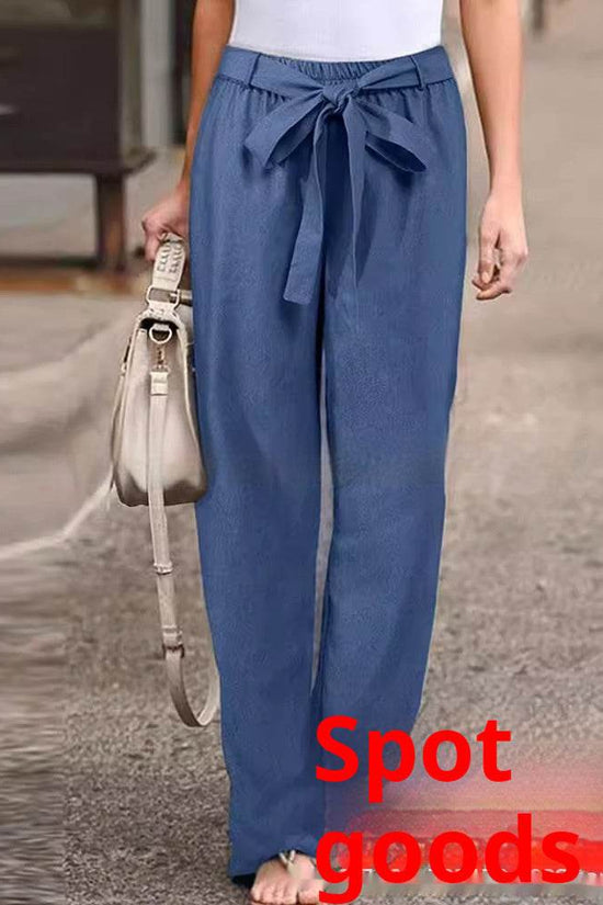 Pantalon décontracté en lin de couleur unie - Droxev