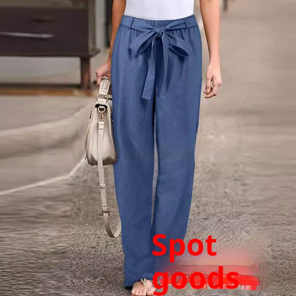 Pantalon décontracté en lin de couleur unie - Droxev