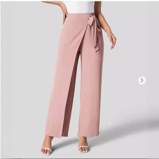 Pantalon large taille haute pour femme avec fermeture éclair invisible sur le côté - Droxev