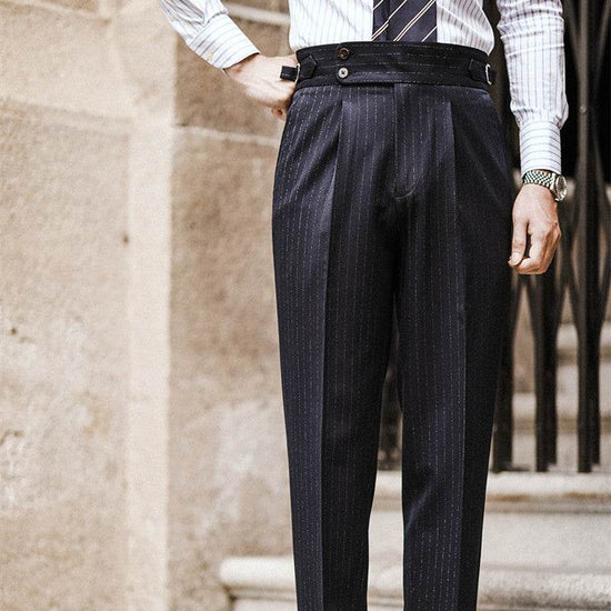 Pantalon décontracté taille haute à rayures droites pour homme, sans repassage - Droxev