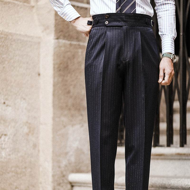 Pantalon décontracté taille haute à rayures droites pour homme, sans repassage - Droxev