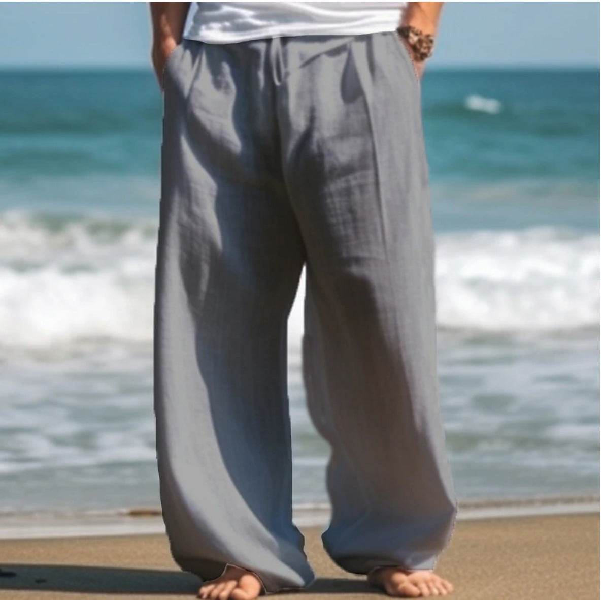 Pantalon décontracté d'extérieur pour la plage, couleur unie, coupe droite - Droxev