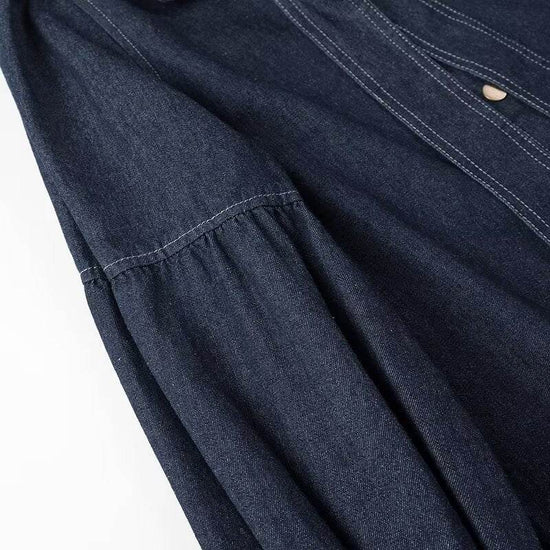 Chemise en jean décontractée à lacets et nœud bleu foncé - Droxev